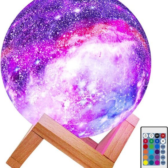 16 Color LED 3D Star Moon Light Cordless Wood Stan